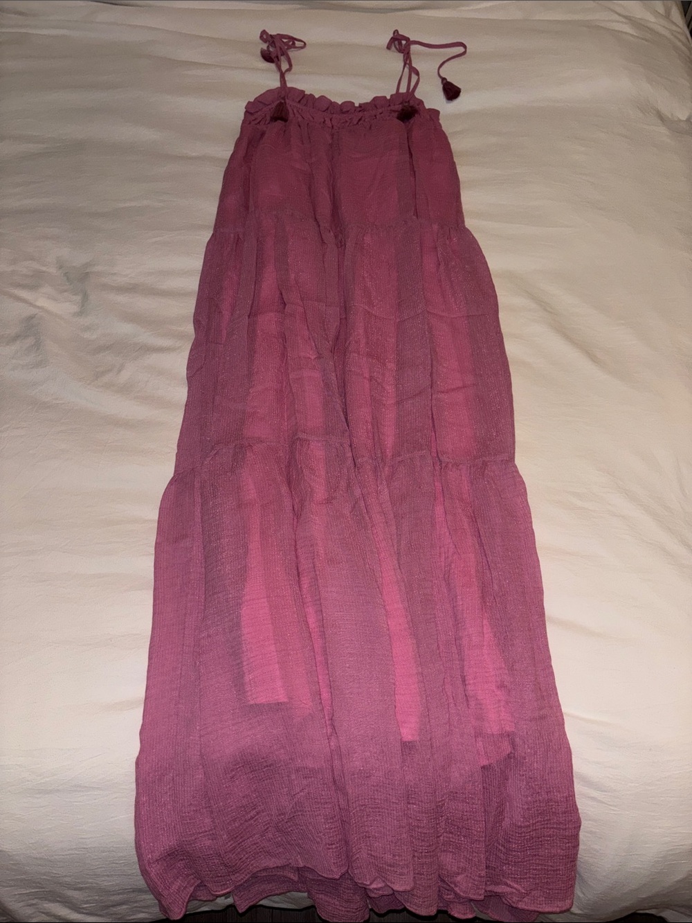 Vici Mauve-Pink Tiered Maxi Dress with Adjustable Ties